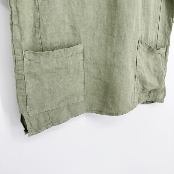 Francesca Bettini Lightweight Linen Boxy Top Short Sleeve Sage Green Women's S - Picture 3 of 6